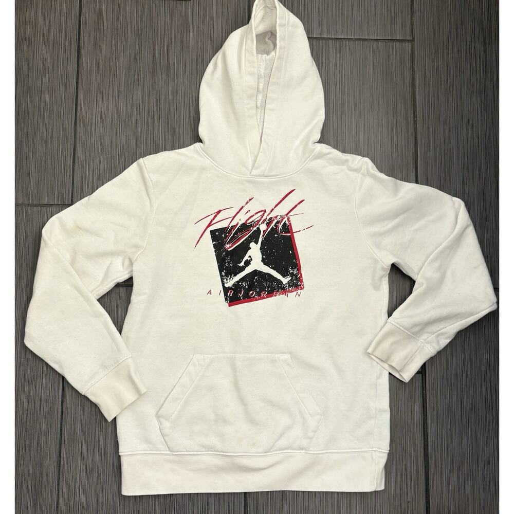 Jordan Big Boys Jumpman Flight Spray Pullover Hoodie White Size Large (12-13 yo)